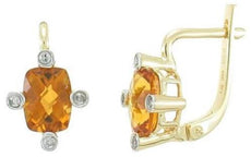 3.07CT DIAMOND & AAA CITRINE 14K YELLOW GOLD 3D ROUND & CUSHION HANGING EARRINGS