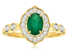 .91CT DIAMOND & AAA EMERALD 14KT YELLOW GOLD OVAL & ROUND FILIGREE FLOWER RING