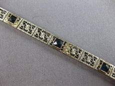 ANTIQUE ART DECO 1.8CT AAA SAPPHIRE 14KT WHITE GOLD 3D FILIGREE BRACELET #27754