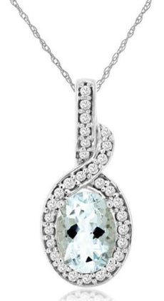 .80CT DIAMOND & AAA AQUAMARINE 14K WHITE GOLD 3D OVAL LOVE KNOT FLOATING PENDANT