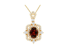 1.15CT DIAMOND & AAA GARNET 14K YELLOW GOLD OVAL & ROUND FILIGREE FLORAL PENDANT