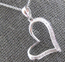ESTATE .14CT DIAMOND 18KT WHITE GOLD 3D OPEN HEART FUN LOVE FLOATING PENDANT