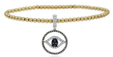 .61CT WHITE & BLACK DIAMOND 18K 2 TONE GOLD CIRCLE OF LIFE EVIL EYE FUN BRACELET