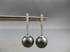 ESTATE LARGE .19CT DIAMOND & TAHITIAN PEARL 14KT WHITE GOLD BAR HANGING EARRINGS