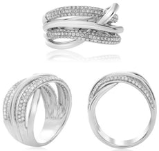 .66CT DIAMOND 14KT WHITE GOLD ROUND CLASSIC MULTI ROW CRISS CROSS INFINITY RING