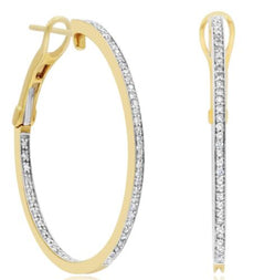 .52CT DIAMOND 14KT YELLOW GOLD CLASSIC INSIDE OUT CLIP ON HOOP HANGING EARRINGS