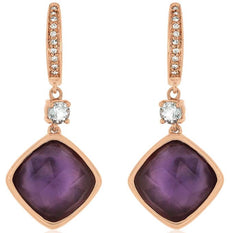 ESTATE 11.58CT DIAMOND & AAA AMETHYST 14KT ROSE GOLD LEVERBACK HANGING EARRINGS