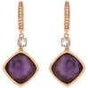 ESTATE 11.58CT DIAMOND & AAA AMETHYST 14KT ROSE GOLD LEVERBACK HANGING EARRINGS