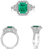 3.09CT DIAMOND & AAA EMERALD PLATINUM EMERALD CUT TRAPEZOID HALO ENGAGMENET RING