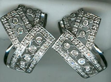 .63CT DIAMOND 14KT WHITE GOLD 3D CRISS CROSS ETOILE FUN CLIP ON HANGING EARRINGS