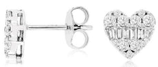 ESTATE .45CT DIAMOND 14KT WHITE GOLD ROUND & BAGUETTE HEART SHAPE STUD EARRINGS