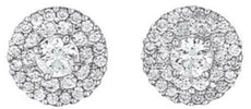 ESTATE 1.28CT DIAMOND 14KT WHITE GOLD CLASSIC FLOWER DOUBLE HALO STUD EARRINGS