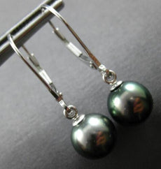 ESTATE AAA TAHITIAN PEARL 14KT WHITE GOLD CLASSIC 9MM LEVERBACK HANGING EARRINGS