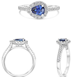 1.2CT DIAMOND & AAA SAPPHIRE PLATINUM PEAR SHAPE & ROUND CLASSIC ENGAGEMENT RING