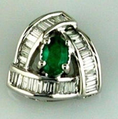 .50CT DIAMOND & AAA EMERALD 14KT WHITE GOLD MARQUISE & BAGUETTE TRILLION PENDANT