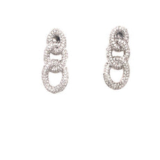 1.32CT DIAMOND 18KT WHITE GOLD 3D CLASSIC OVAL GRADUATING FUN HANGING EARRINGS
