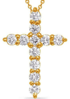.53CT DIAMOND 14KT YELLOW GOLD CLASSIC ROUND SHARED PRONG CROSS FLOATING PENDANT