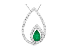 .71CT DIAMOND & AAA EMERALD 14KT WHITE GOLD ROUND & PEAR SHAPE FLOATING PENDANT
