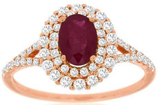 1.4CT DIAMOND & AAA RUBY 14KT ROSE GOLD OVAL & ROUND DOUBLE HALO ENGAGEMENT RING