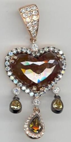 11.05CT WHITE & MULTI COLOR DIAMOND 18K TRI COLOR GOLD 3D HEART FLOATING PENDANT