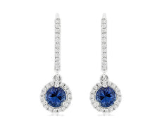 .92CT DIAMOND & AAA TANZANITE 14KT WHITE GOLD 3D HALO LEVERBACK HANGING EARRINGS