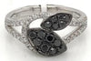ESTATE .70CT WHITE & BLACK DIAMOND 14K WHITE GOLD DOUBLE LEAF LOVE KNOT FUN RING