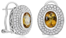 1.80CT DIAMONDS & AAA CITRINE 14KT WHITE GOLD OVAL & ROUND DOUBLE HALO EARRINGS