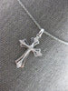 ESTATE .03CT DIAMOND 14KT WHITE GOLD 3D CLASSIC FILIGREE CROSS FLOATING PENDANT