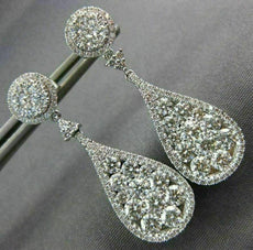 ESTATE LARGE 2.88CT DIAMOND 18K WHITE GOLD 3D TEAR DROP CLUSTER HANGING EARRINGS