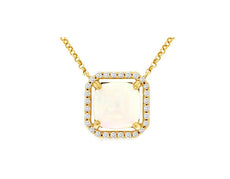 1.54CT DIAMOND & AAA OPAL 14K YELLOW GOLD 3D CUSHION & ROUND SQUARE HALO PENDANT