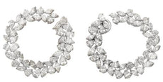 12.9CT DIAMOND 18KT WHITE GOLD 3D MARQUISE SHAPE & ROUND FLOWER HANGING EARRINGS