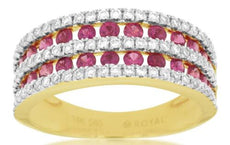 1.55CT DIAMOND & AAA RUBY 14KT YELLOW GOLD 3D MULTI ROW WEDDING ANNIVERSARY RING