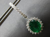 ESTATE LARGE 7.07CT DIAMOND & AAA EMERALD 18KT WHITE GOLD OVAL & ROUND HANGING EARRINGS