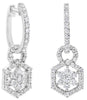1.40CT DIAMOND 18KT WHITE GOLD FLOWER HEXAGON LOVE KNOT HUGGIE HANGING EARRINGS