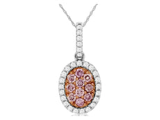 .49CT WHITE & PINK DIAMOND 14KT WHITE & ROSE GOLD CLUSTER OVAL FLOATING PENDANT