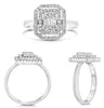 .49CT DIAMOND 14KT WHITE GOLD ROUND & BAGUETTE CLUSTER DOUBLE HALO OCTAGON RING