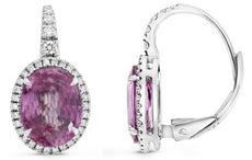 LARGE 4.57CT DIAMOND & AAA PINK SAPPHIRE 18K WHITE GOLD 3D OVAL & ROUND EARRINGS
