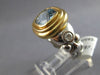 LARGE 3.2CT DIAMOND & AAA AQUAMARINE 14K 2 TONE GOLD CUSHION ROUND 3 STONE RING