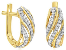 ESTATE .44CT DIAMOND 14KT 2 TONE GOLD MULTI ROW SWIRL LEVERBACK HANGING EARRINGS