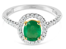 2.83CT DIAMOND & AAA EMERALD 18KT 2 TONE GOLD OVAL & ROUND HALO ENGAGEMENT RING