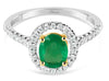 2.83CT DIAMOND & AAA EMERALD 18KT 2 TONE GOLD OVAL & ROUND HALO ENGAGEMENT RING