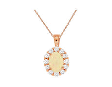 .80CT DIAMOND & AAA OPAL 14KT ROSE GOLD 3D OVAL & ROUND FLOWER FLOATING PENDANT