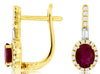 1.02CT DIAMOND & AAA RUBY 14KT YELLOW GOLD 3D OVAL FLOWER HALO HANGING EARRINGS