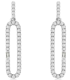.50CT DIAMOND 14KT WHITE GOLD 3D ROUND & BAGUETTE OPEN OVAL FUN HANGING EARRINGS