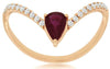 ESTATE .59CT DIAMOND & AAA RUBY 14K ROSE GOLD 3D PEAR SHAPE & ROUND V SHAPE RING