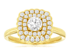 ESTATE .75CT DIAMOND 14K YELLOW GOLD 3D ROUND DOUBLE HALO SQUARE ENGAGEMENT RING