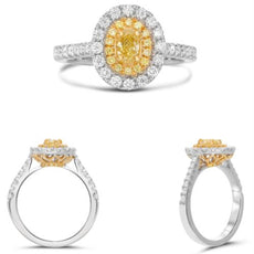 .75CT WHITE & FANCY YELLOW DIAMOND 18KT TWO TONE GOLD OVAL & ROUND CLASSIC RING