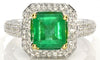 2.27CT DIAMOND & AAA EMERALD 18K 2 TONE GOLD DOUBLE HALO OCTAGON ENGAGEMENT RING
