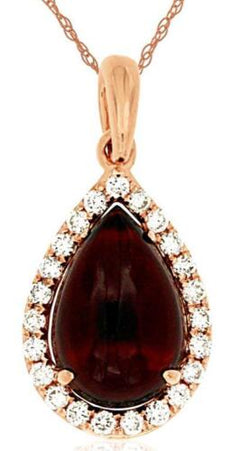 2.14CT DIAMOND & AAA GARNET 14KT ROSE GOLD CABOCHON TEAR DROP FLOATING PENDANT