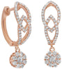 .97CT DIAMOND 14KT ROSE GOLD ROUND & BAGUETTE FLOWER LOVE KNOT HUGGIE EARRINGS